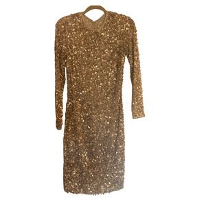 Size 4 - St. John Gold Sequin Long Sleeve Dress